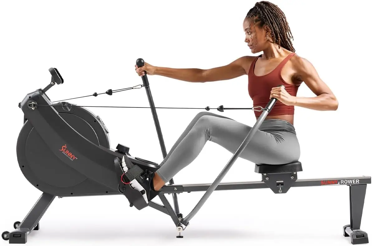 Sunny Health & Fitness Smart Compact Full Motion Rowing Machine, Full-Body Workout, Low-Impact, Extra-Long Rail, 350 LB Weight