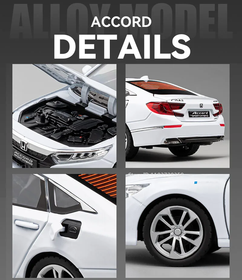 1:24 هوندا أكورد نموذج سيارة اللعب سبيكة دييكاست الصوت ضوء الأبواب مفتوحة التراجع امتصاص الصدمات لعبة سيارة هدايا للطفل