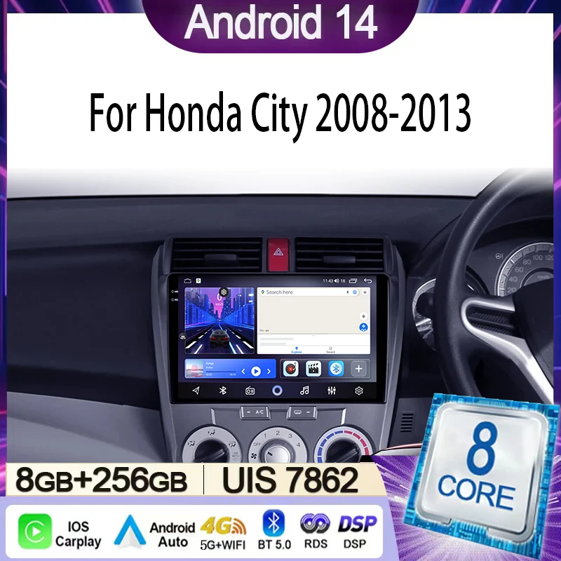 

Car Radio For Honda City 2008-2013 Multimedia Video Player Navigation Stereo GPS Android 14 wireless Carplay Android Auto DSP