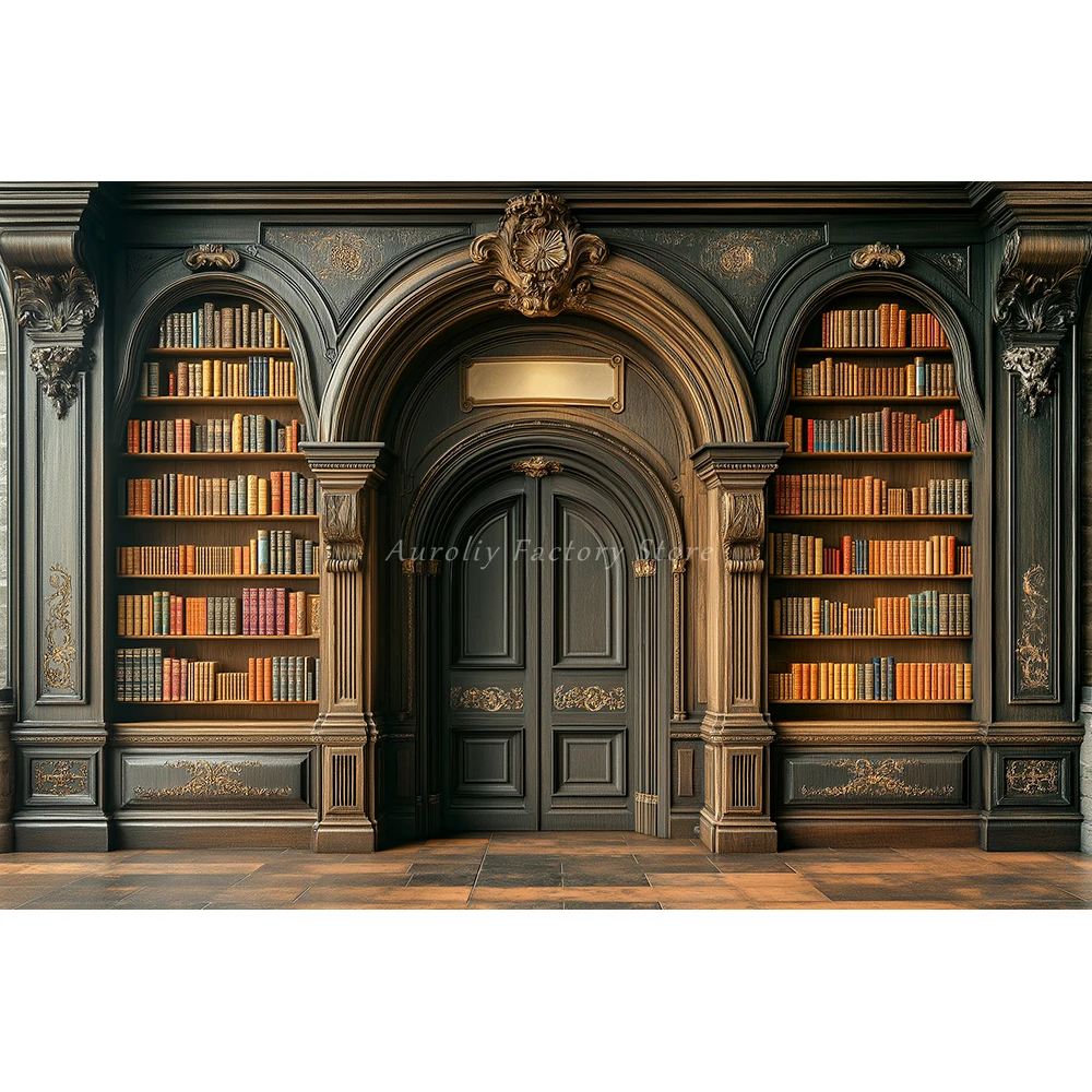 Vintage Archway Magical Bookcase Background With Various Objects Baby Shower Birthday Photobooth Decor Cake Smash Kids Backdrop