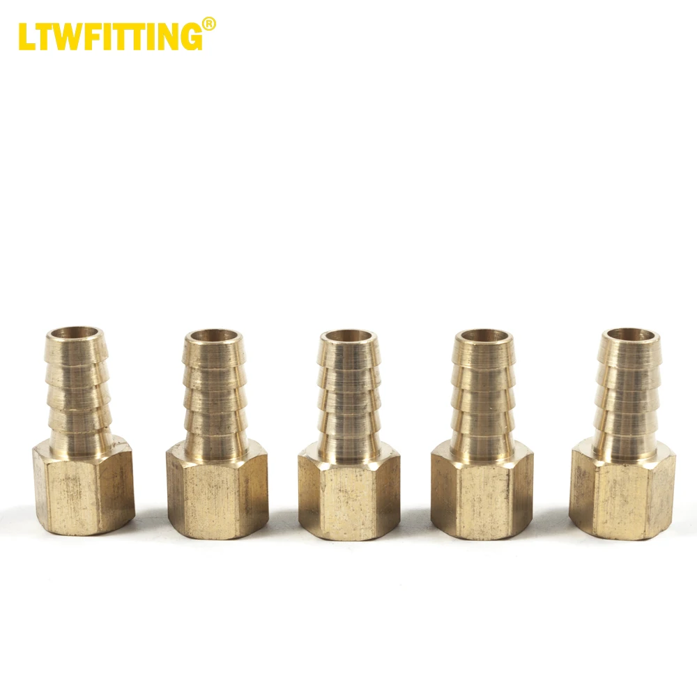 

LTWFITTING Brass Fitting Coupler 1/2-Inch Hose Barb x 3/8-Inch Female NPT Fuel Water Boat(Pack of 5)