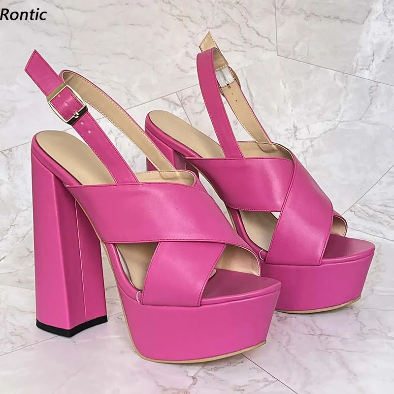 Rontic New Fashion Women Platform Sandals Buckle Strap Chunky Heels Open Toe Gorgeous Pink Red Night Club Shoes US Size 5-15
