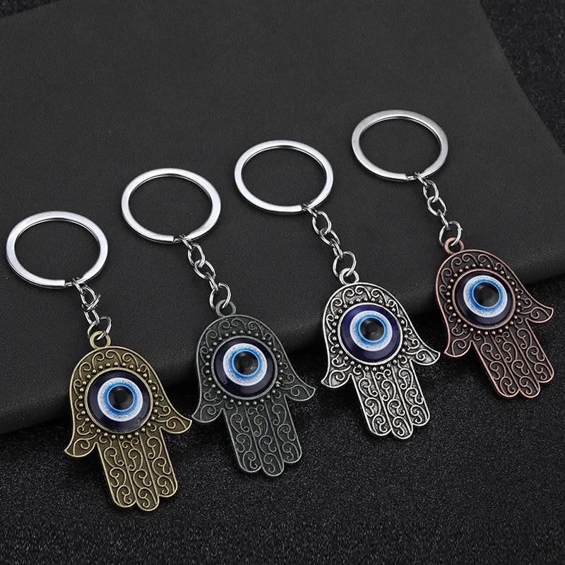 Alloy Evil eye Alloy Fatima Hand Metal Keychain Modification Blue Eyes Key Ring Pendant Car Key Buckle Gifts Auto Parts