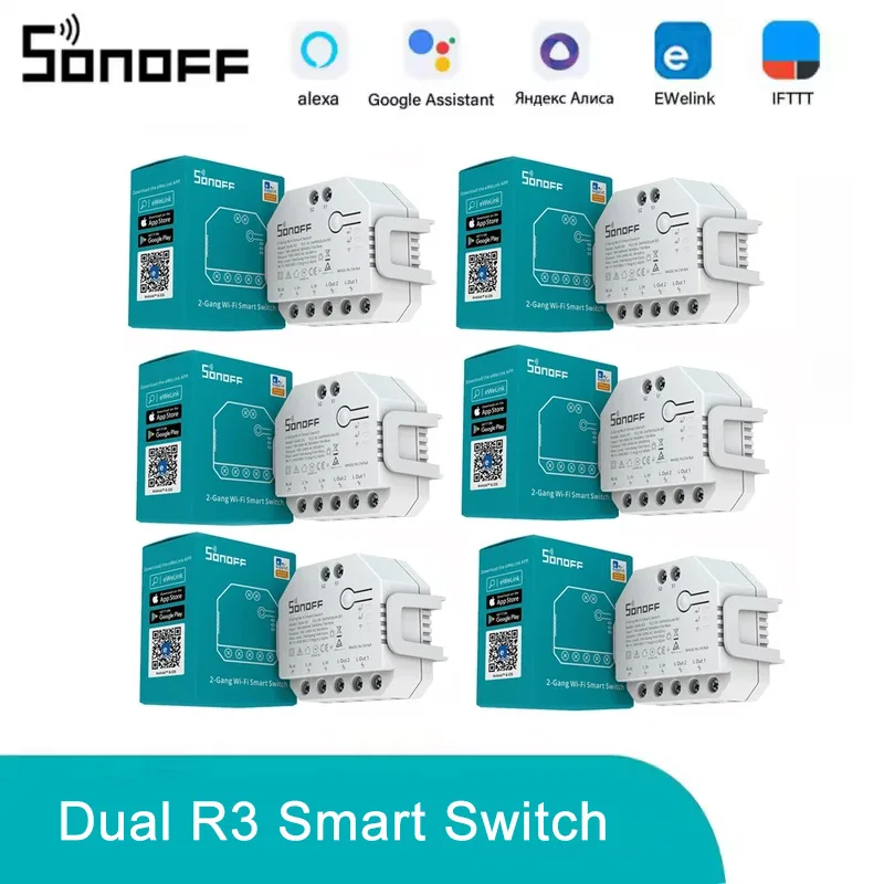 SONOFF DUALR3 DIY MINI WiFi Smart Switch 2 Gang Dual Relay Module With Power Metering Control Via E-WeLink Alexa Google Home