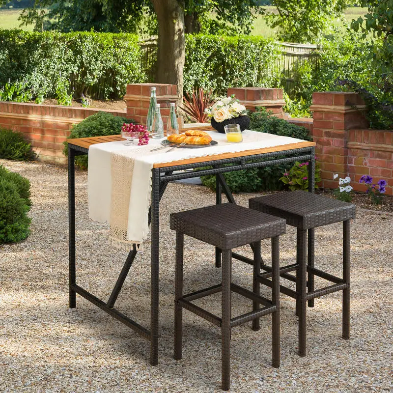 

2 Pieces Patio Rattan Wicker Bar Stool Chairs-Brown