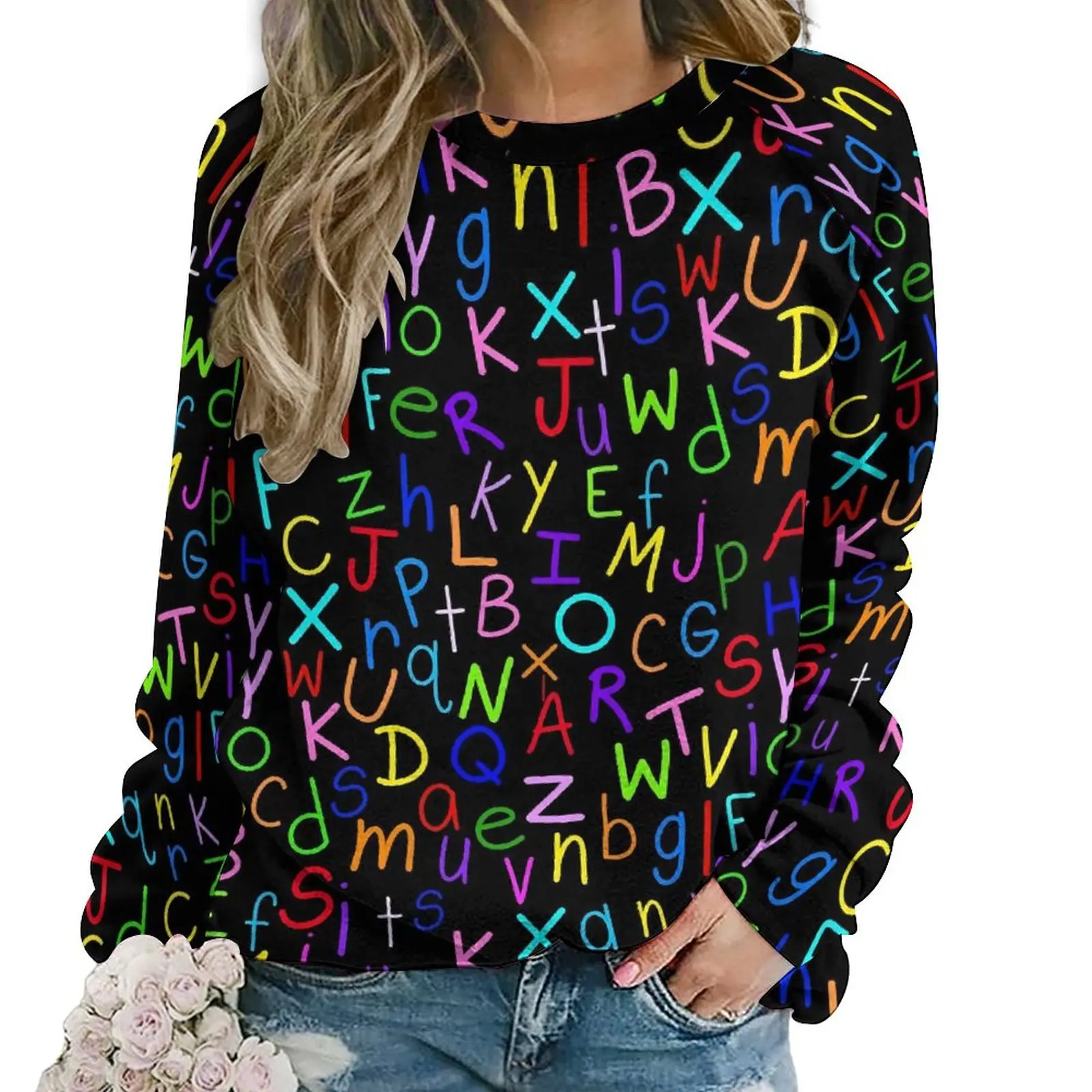 Letter Print Casual Hoodies Alphabet Soup Kawaii Design Hoodie Winter Long-Sleeve Classic Oversize Sweatshirts Birthday Present