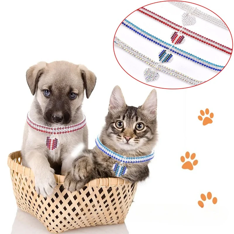 

2026 New Pet Products Gradual Change Color Crystal Necklace Color Small Love Zircon Diamond Collar Cat and Dog Jewelry