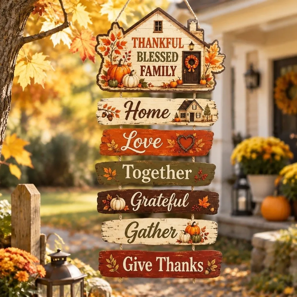 2D Flat Autumn Harvest Sign Decorative Halloween Fall Rules Wood Plaque Wall Art Thanksgiving Fall Theme Wall Hanging Plaque