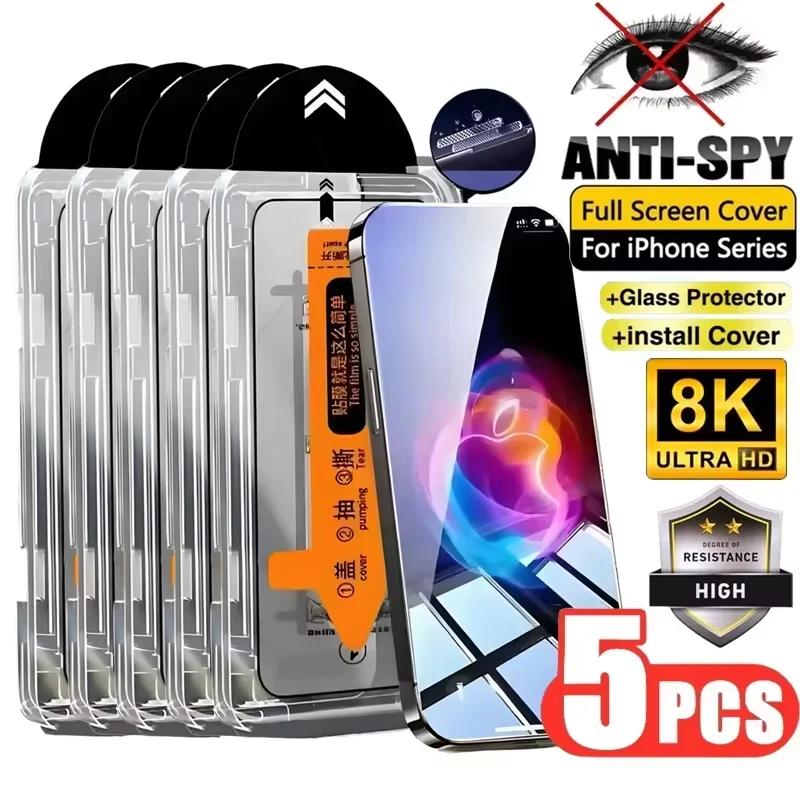 

5PCS Dust Free Installation Screen Protector For iPhone 17 16 Pro Max/17 Pro/17 Air 16 Plus HD Privacy Glass Anti-scratch Films
