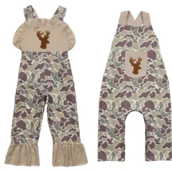 Wholesale Newborn Baby Girl Boy Embroidery Deer Bubbles Camo Cotton One-piece Kids Children Buttons Toddler Sleeveless Romper