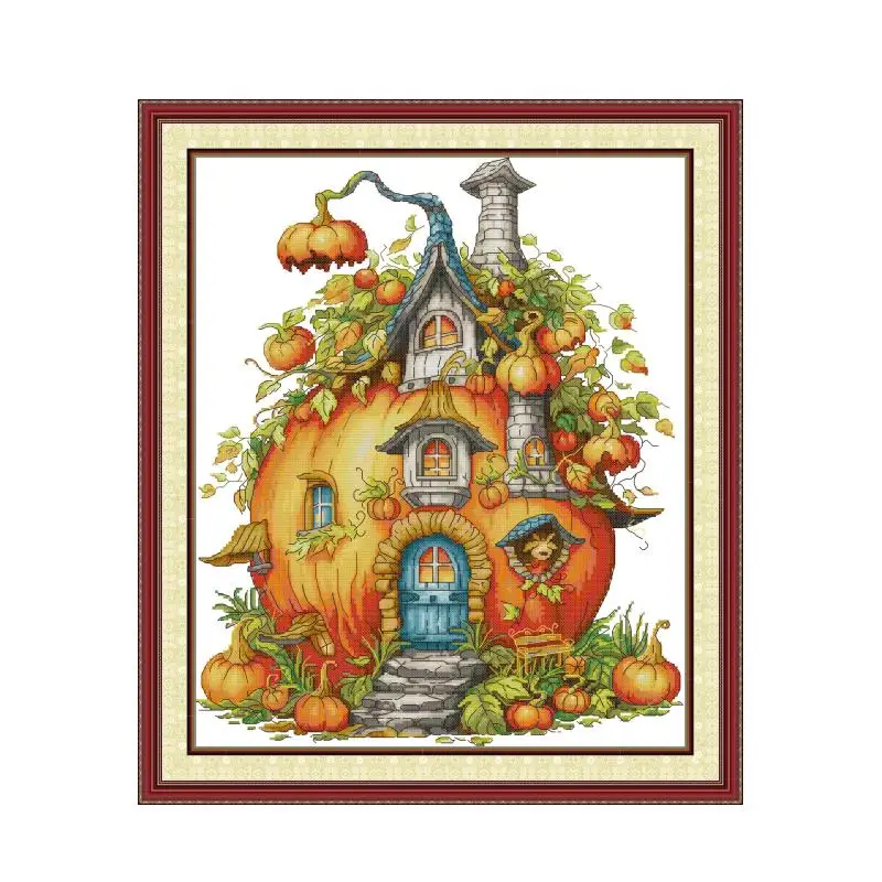 

Набор для вышивки крестом «Дом тыквы», 14 карат, 11 карат, принт, холст, ручное шитье, вышивка крестиком, рукоделие ручной работы