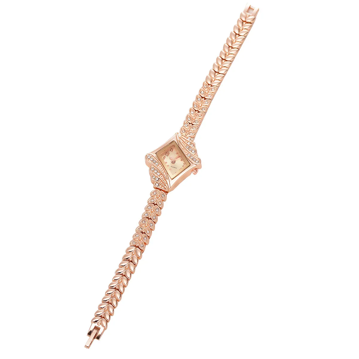 Elegant Women Quartz Watch with Rhinestone Crystal Accents Fashion Bracelet Wristwatch Golden for Mother's Day New Year