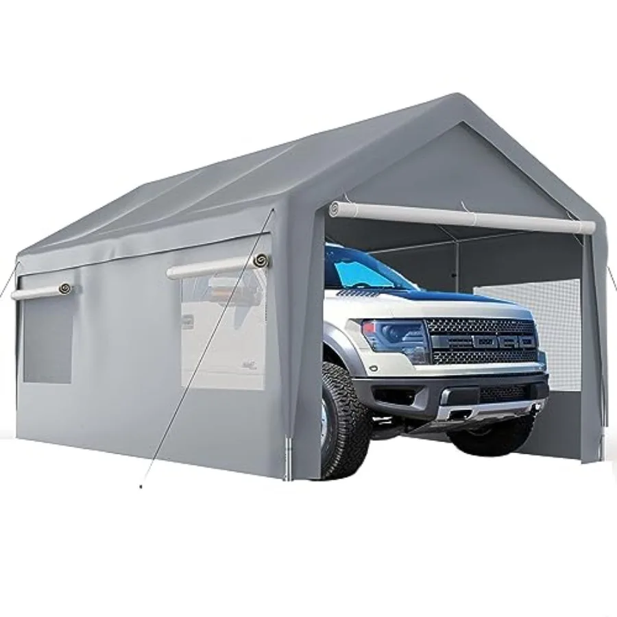 

Сверхмощный автомобильный навес для гаража 10 x 20 дюймов с закатанными вентилируемыми окнами, автомобильное укрытие с боковыми брезентами для защиты автомобилей Tr