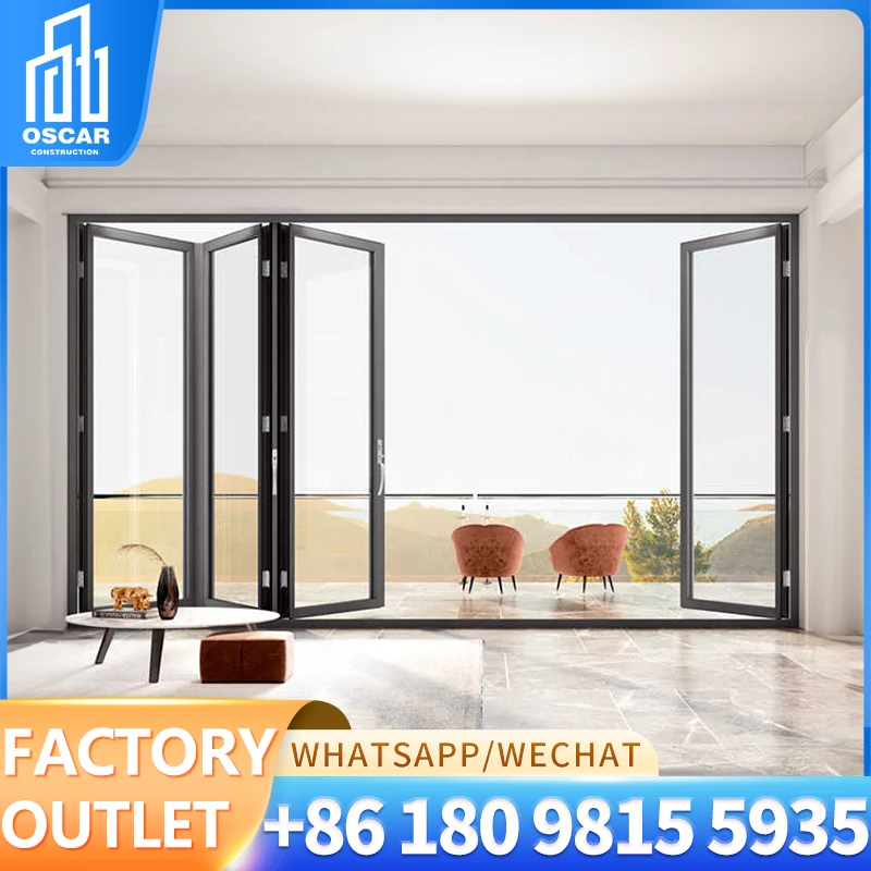 Supplier New Product Thermal Insulation Aluminium Glass Door Interior House Corner Glass Folding Door Aluminium Bifold Accordion