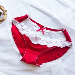 Japanese Girls Embroidery Flower Briefs Health Cotton Underwear Sexy Lace Big Size 7L Mid-Rise Ladies Comfort Panties 100kg