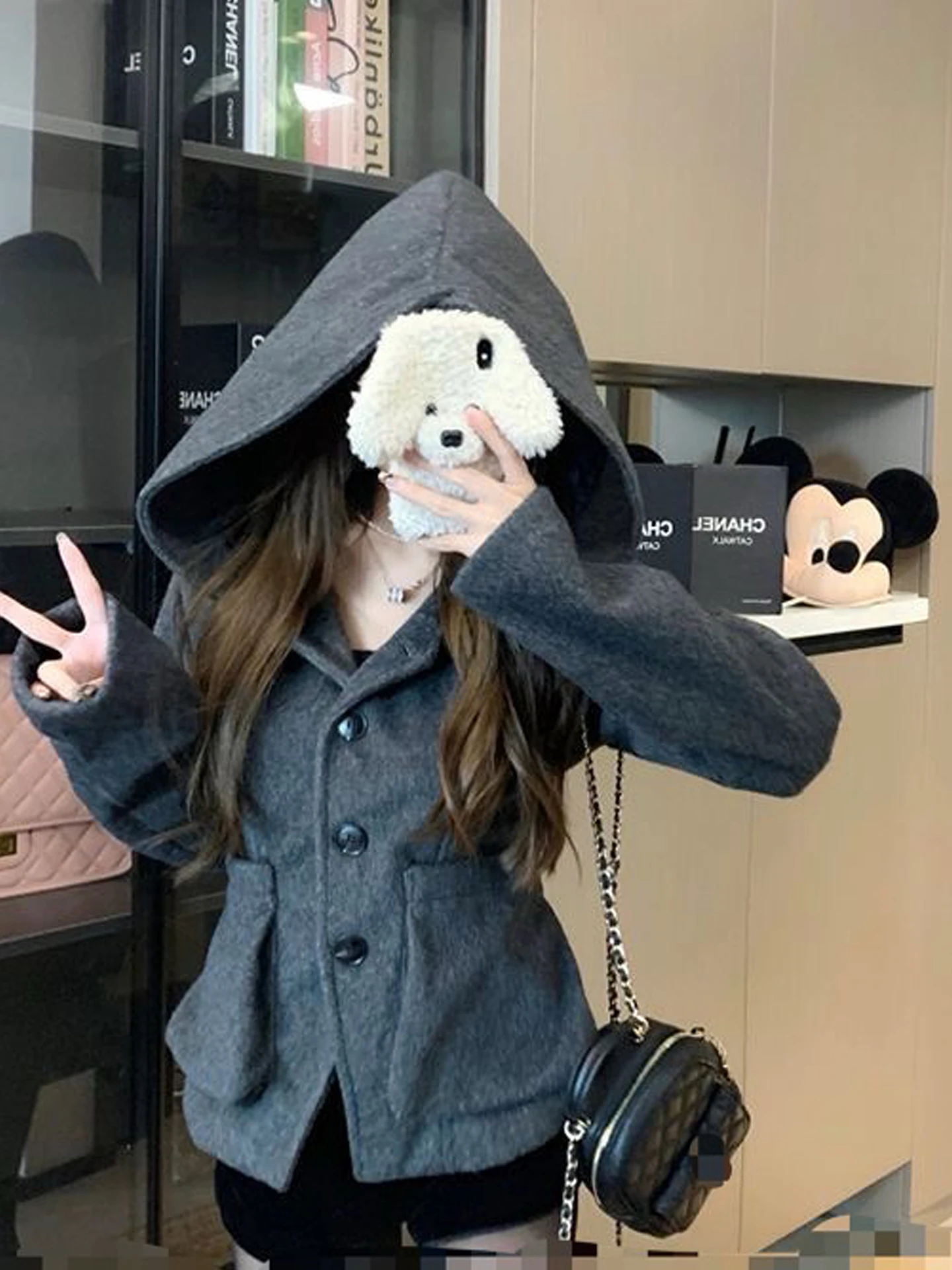 

Retro Woolen Coat Women's Spring New Winter Design ket Warm Outerwear Hatthemed Thiened Ladies' ort Coat