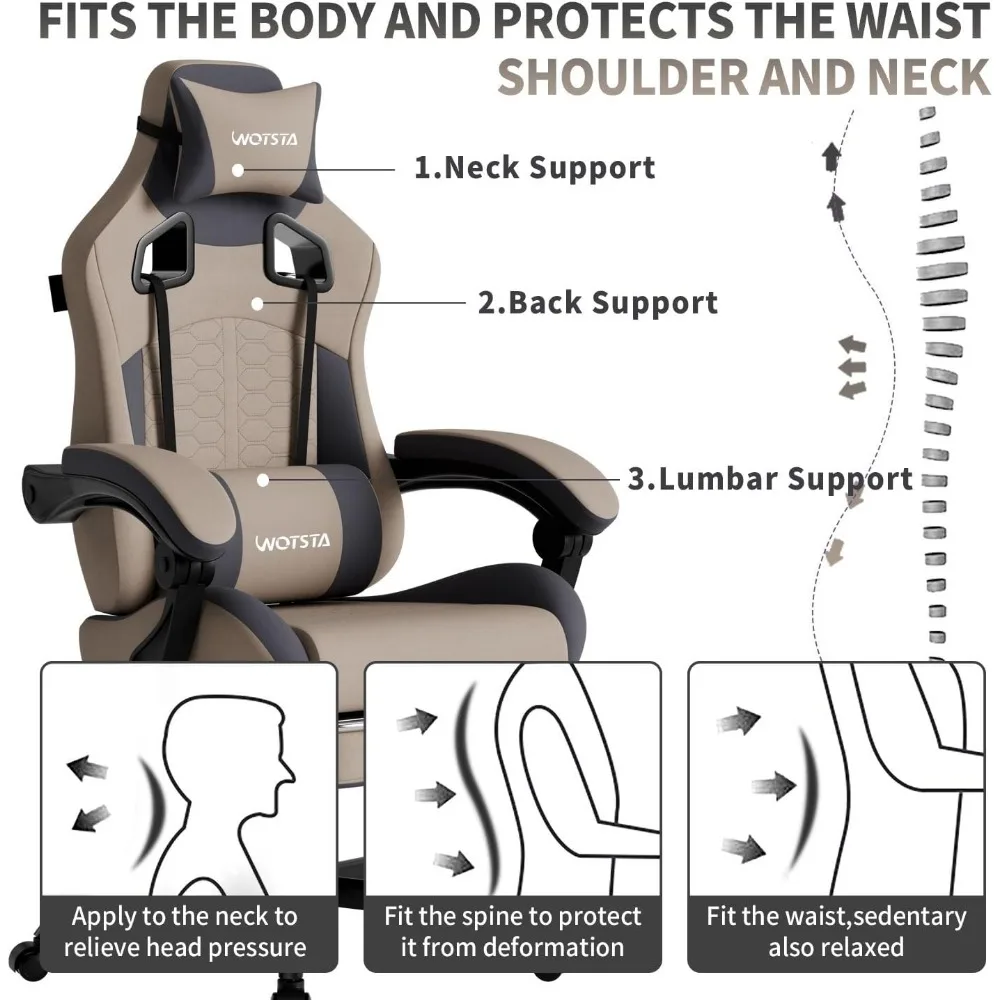 Ergonomic Gaming Chair with Massage, Footrest and Lumbar Support, High Back, 300LBS Comfort (Grey) view 4
