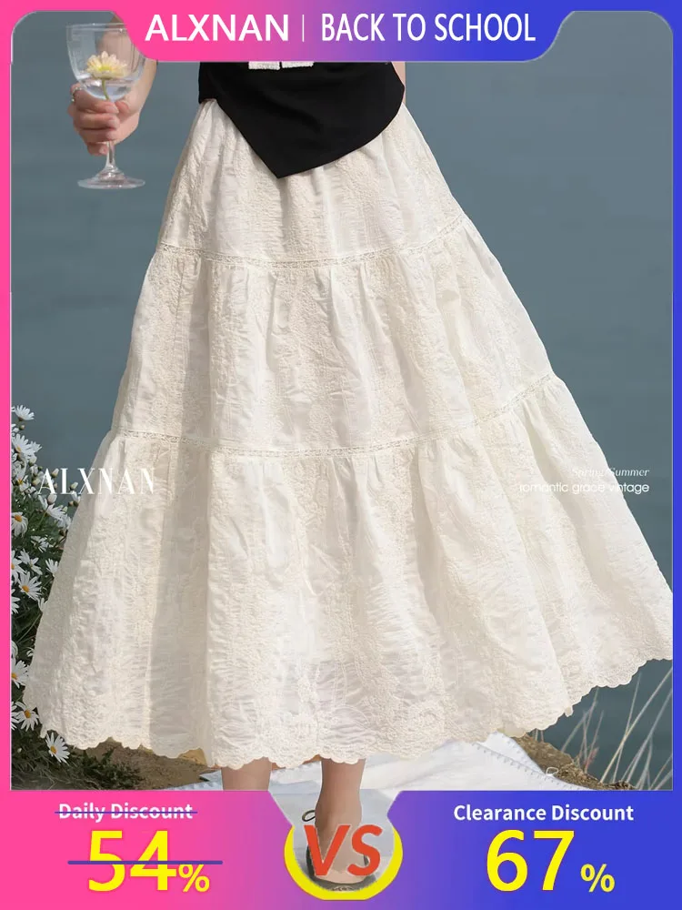 

ALXNAN женская белая юбка, элегантная длинная юбка трапециевидной формы, лето 2021, полый кружевной дизайн, свободная женская популярная одежда L55119BSQ