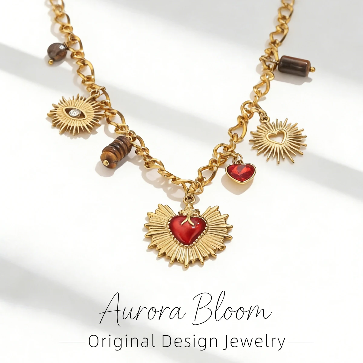 AURORA Y2K-Stil Halsketten mit rotem Herzanhänger für Damen, Edelstahlschmuck, Choker-Halskette mit heiligem Herz Jesu – Detail 1