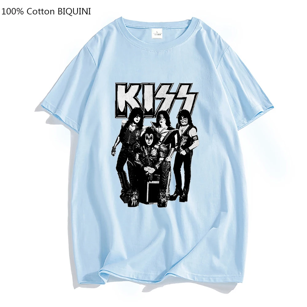 100% Cotton T Shirt Kiss T-shirt Men/Women Fashion Oversized Tshirt Tops Tees Summer Unisex Camiseta Heavy Metal Music Band Tees