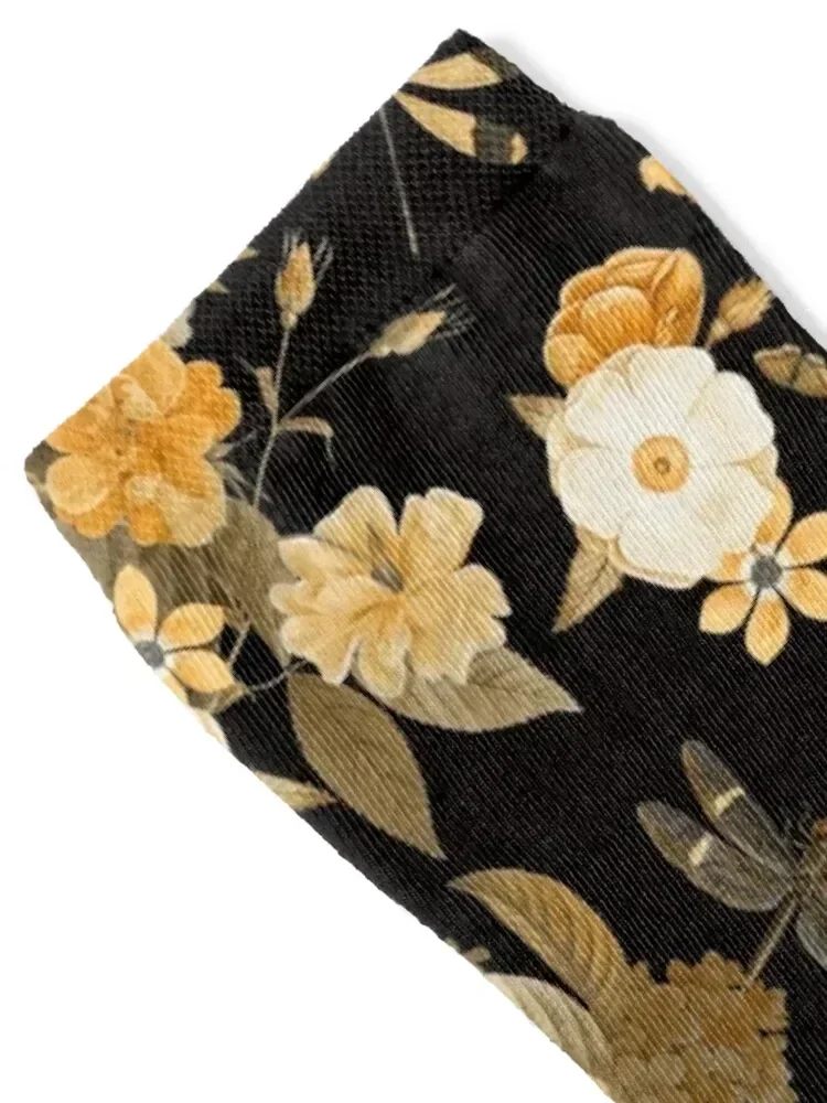 UtART - Vintage Roses Spring Flower And Early Insects Pattern - Sepia Black And Gold Socks loose tennis Socks Man Women's