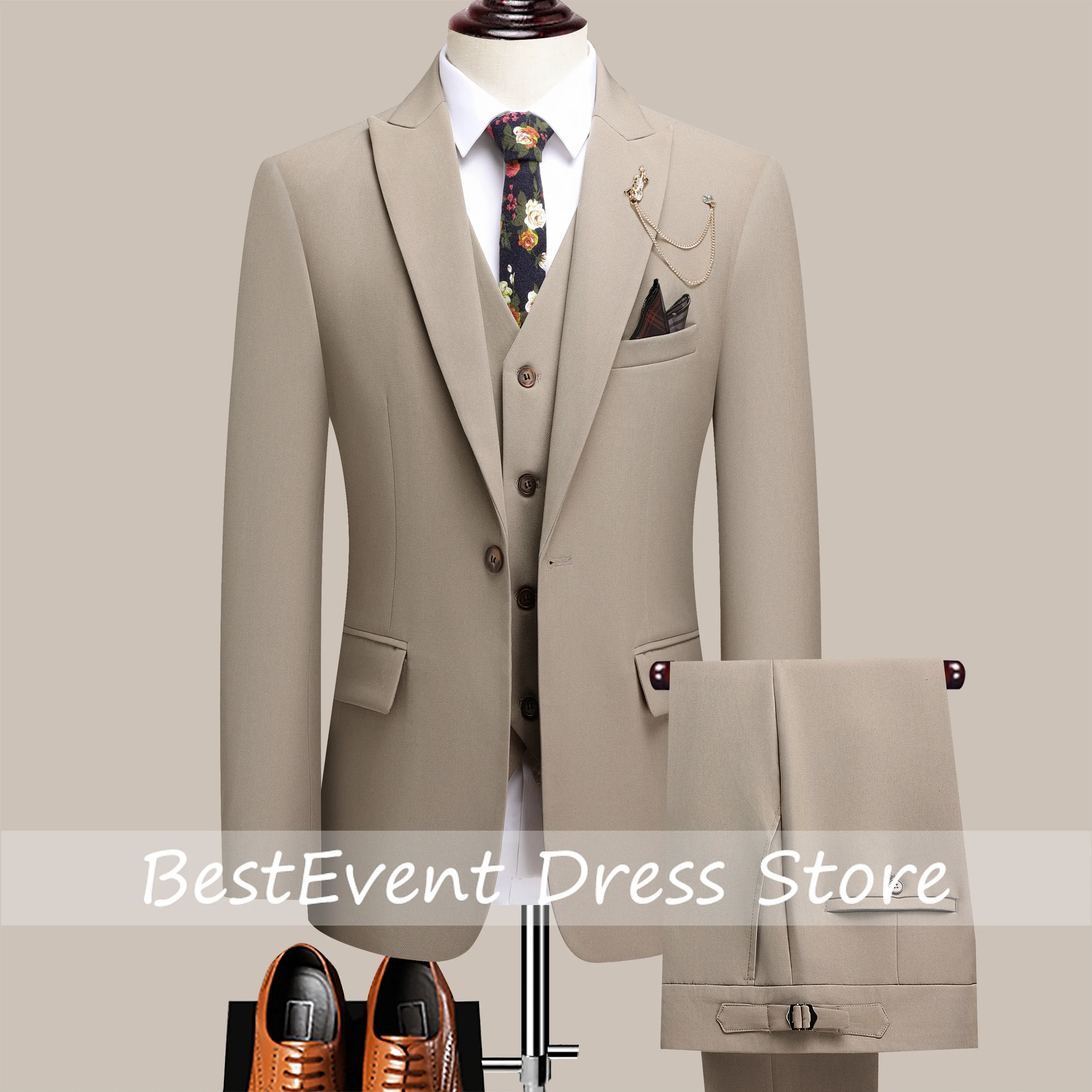 The Latest Men's Three-Piece Suit with Notch Adjustable High-End Men's Suit for Work Business and Casual Occasions Customized