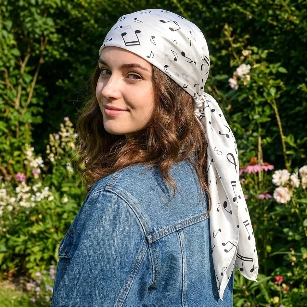 Elegant Breathable Musical Note Shawl Large Lightweight Square Scarf Neck Wrap Headband Printed Silk Scarf Clothing Accessories