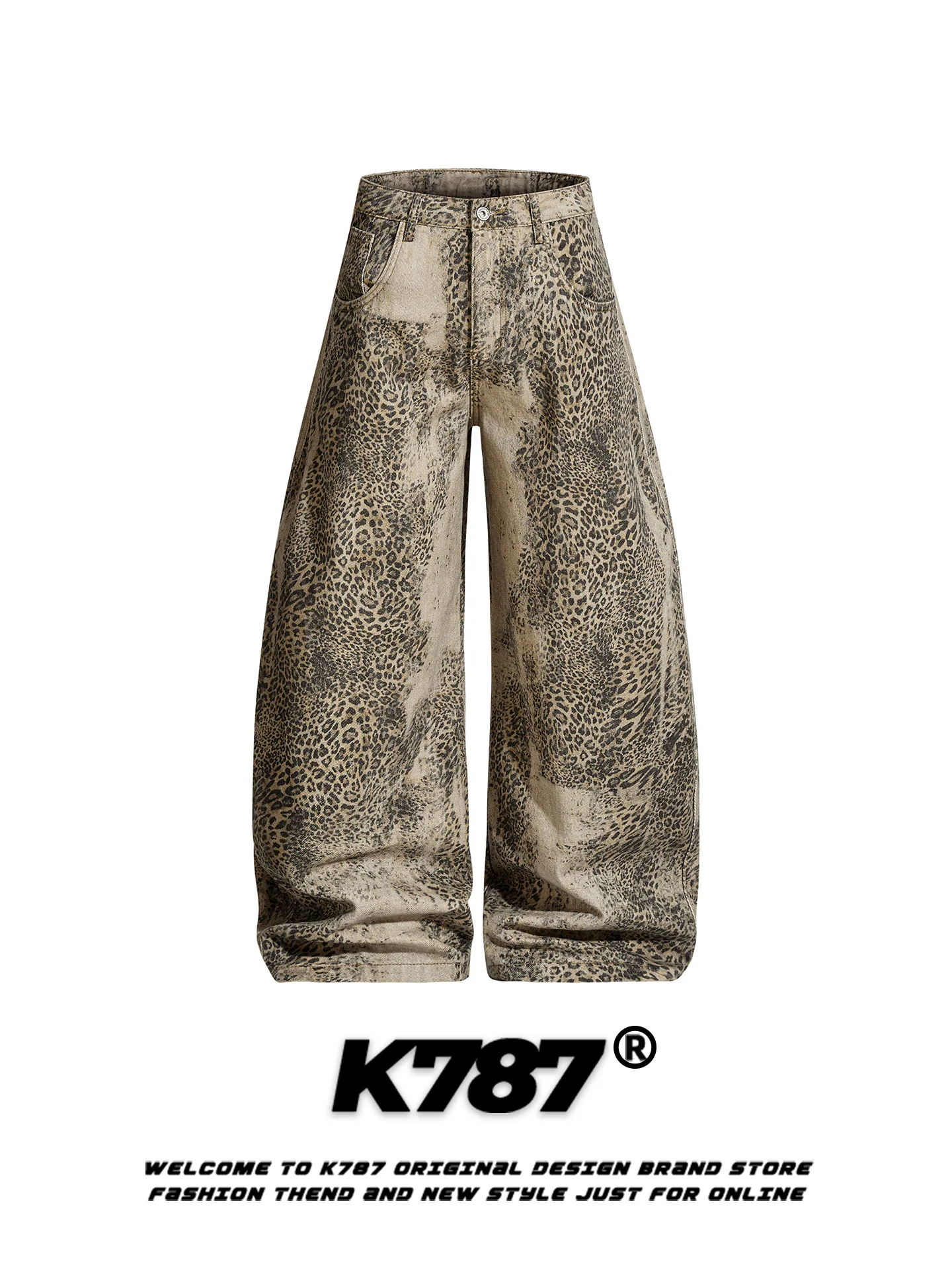 

K787 American Retro Leopard Print Gradient Knife Wide Leg Pants High Waist Men Women Loose Fit Casual Trousers