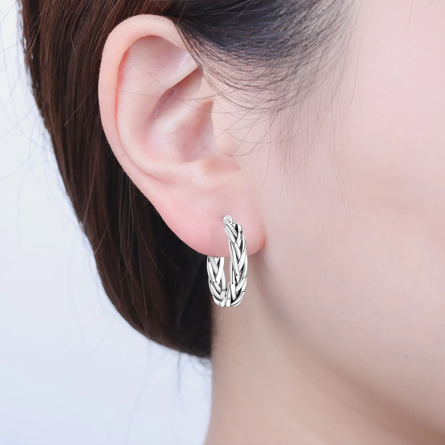PANPOKI Original 925 Sterling Silver Basic Minimalist Woven Earrings Women Ear Studs Hoop Earring Anniversary Jewelry Gifts