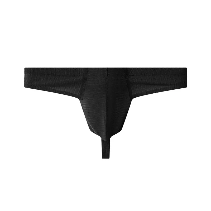 Men\'s Thong Ice Silk Traceless Underwear Sexy Summer Quick Drying Panties U Convex Pouch Underpants Low Waist Soft String Bikini