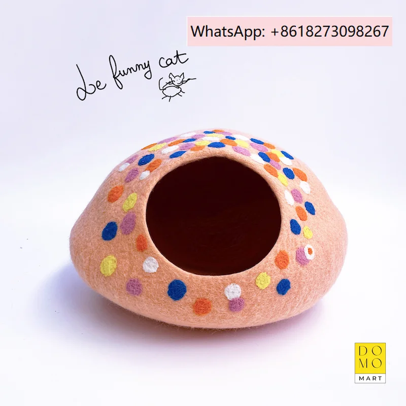 

Wool felt cat nest, four season universal pet dog cat nest, semi enclosed handmade pet nest, machine washable