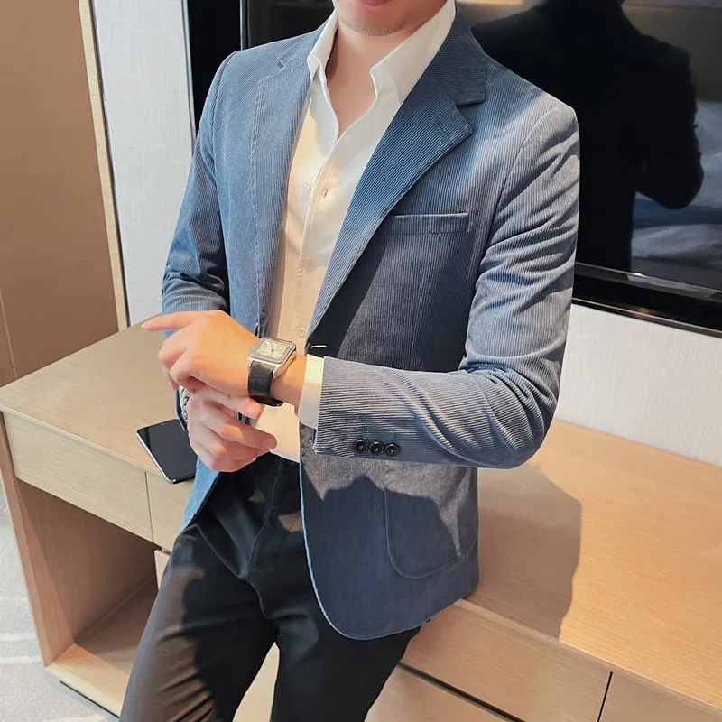 2023 Mode Mannen Corduroy Blazers Top Kwaliteit Business Casual Pak Jassen Slim Fit Wedding Bruidegom Streetwear Sociale Jurk Jas