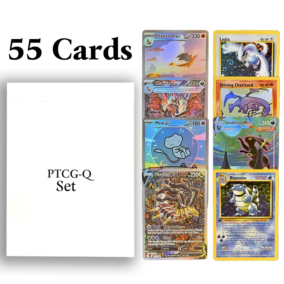 

PKM Whole Set PTCG Q (55PCS/SET) Pikachu /Charizard /Mew /Umbreon /Rayquaza /Gengar /Blastoise /Giratina Trading Game Cards PTCG