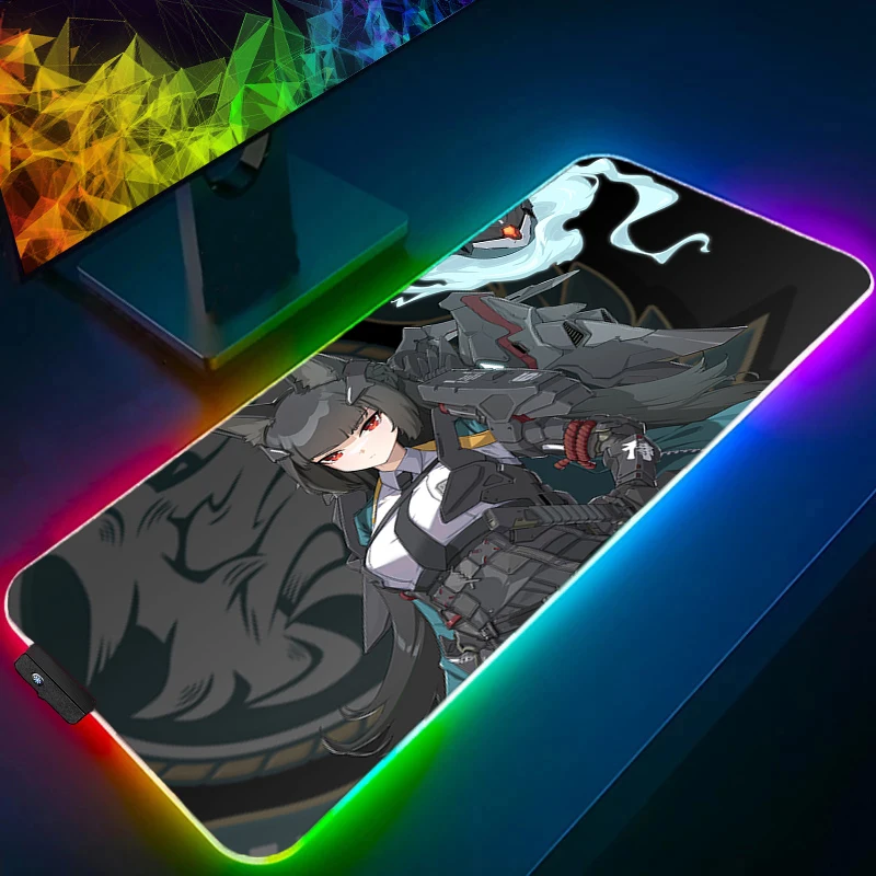 

Mouse Pad Anime Girl LED PC Gamer Mousepad Zenless Zone Zero Hoshimi Miyabi Keyboard Pad RGB Laptop Gaming Accessories Desk Mat