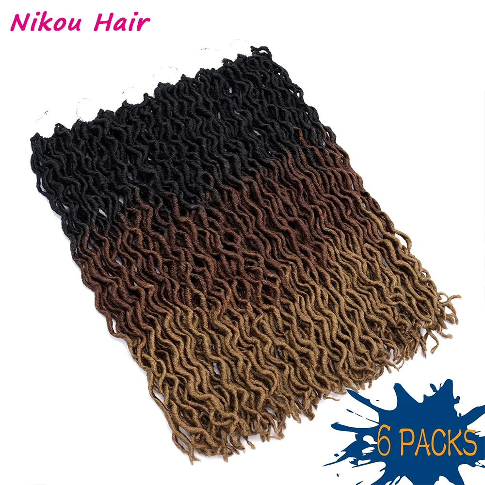 18/24 بوصة آلهة فو لوكس الكروشيه الشعر 6 حزم/وحدة لينة الغجر لوكس متموجة الكروشيه الضفائر المجدل 3 لهجة مجعد متموج الاصطناعية #4