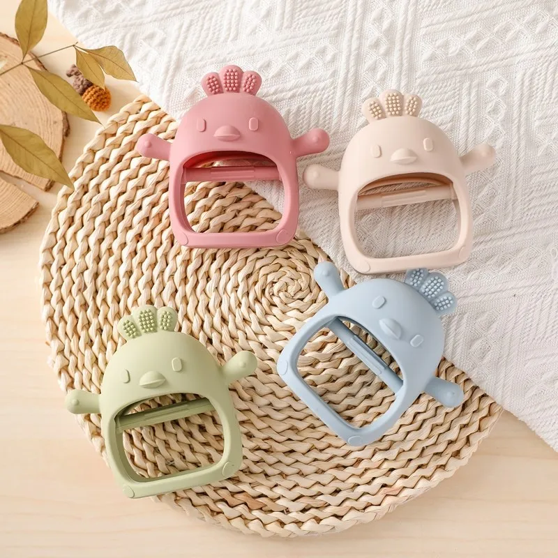 

1pc Baby Silicone Teethers Pacifier Food Grade Silicone Rodent Toys Chick Shapes Teething Toys Infant Glove Teether Baby Gifts