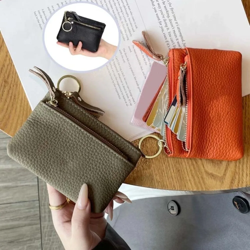 Multi Card Slots Women Short Wallet Zipper Multifunctional Small Cowhide Wallets Portable Solid Color Pu Coin Purse Party