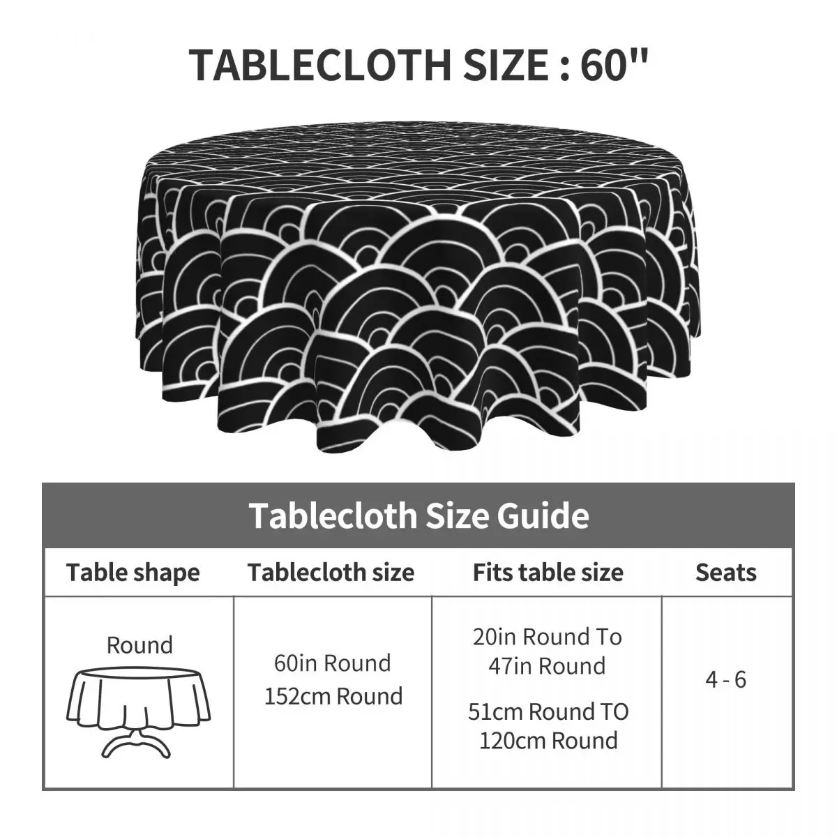 Seigaiha Japanese Tablecloth Black Waves Elegant Table Cloth For Wedding Birthday Party Table Cover Design Table Decoration