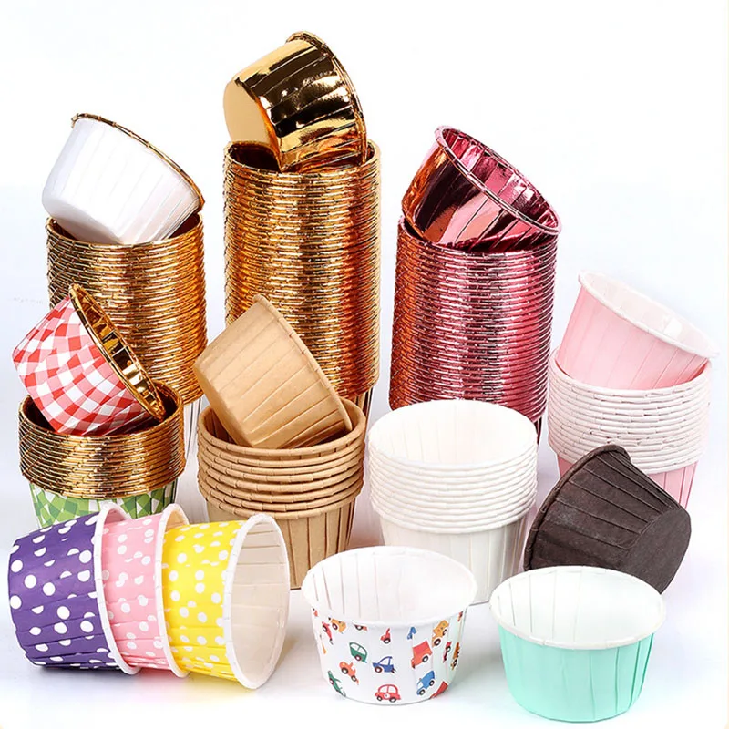 50Pcs Rolled Muffin Cup Paper Cupcake Wrappers Muffin Boxes Baking Cups DIY Cake Snack Tools Wedding Party Kitchen Accessories