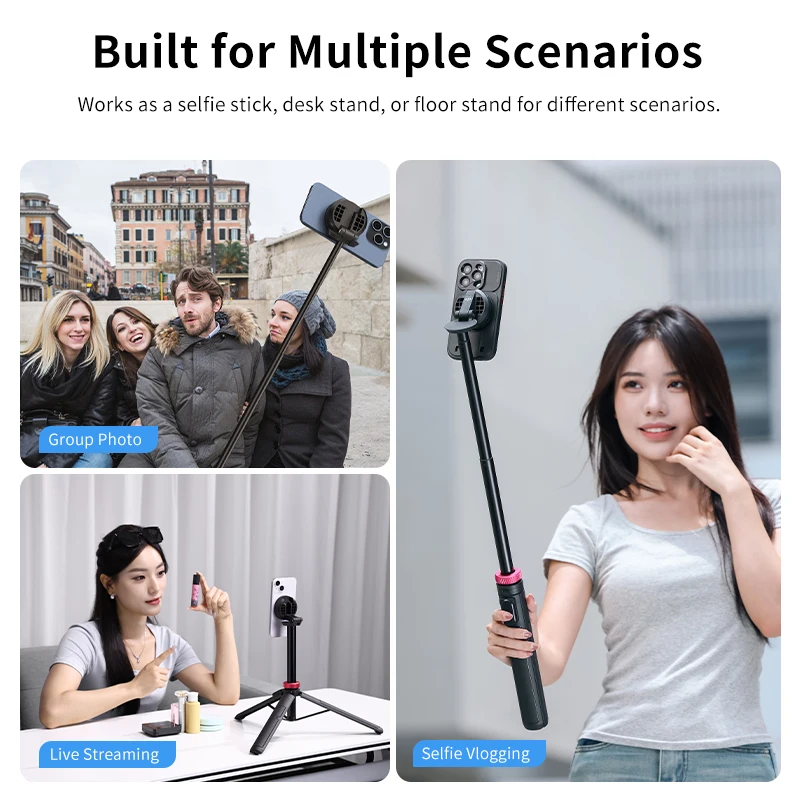 Ulanzi MT-84 1.53m Trépied Magnétique Rotation 360 ° 10m Télécommande Smartphone Extension Trépied pour Selfie Live Streaming Vlog