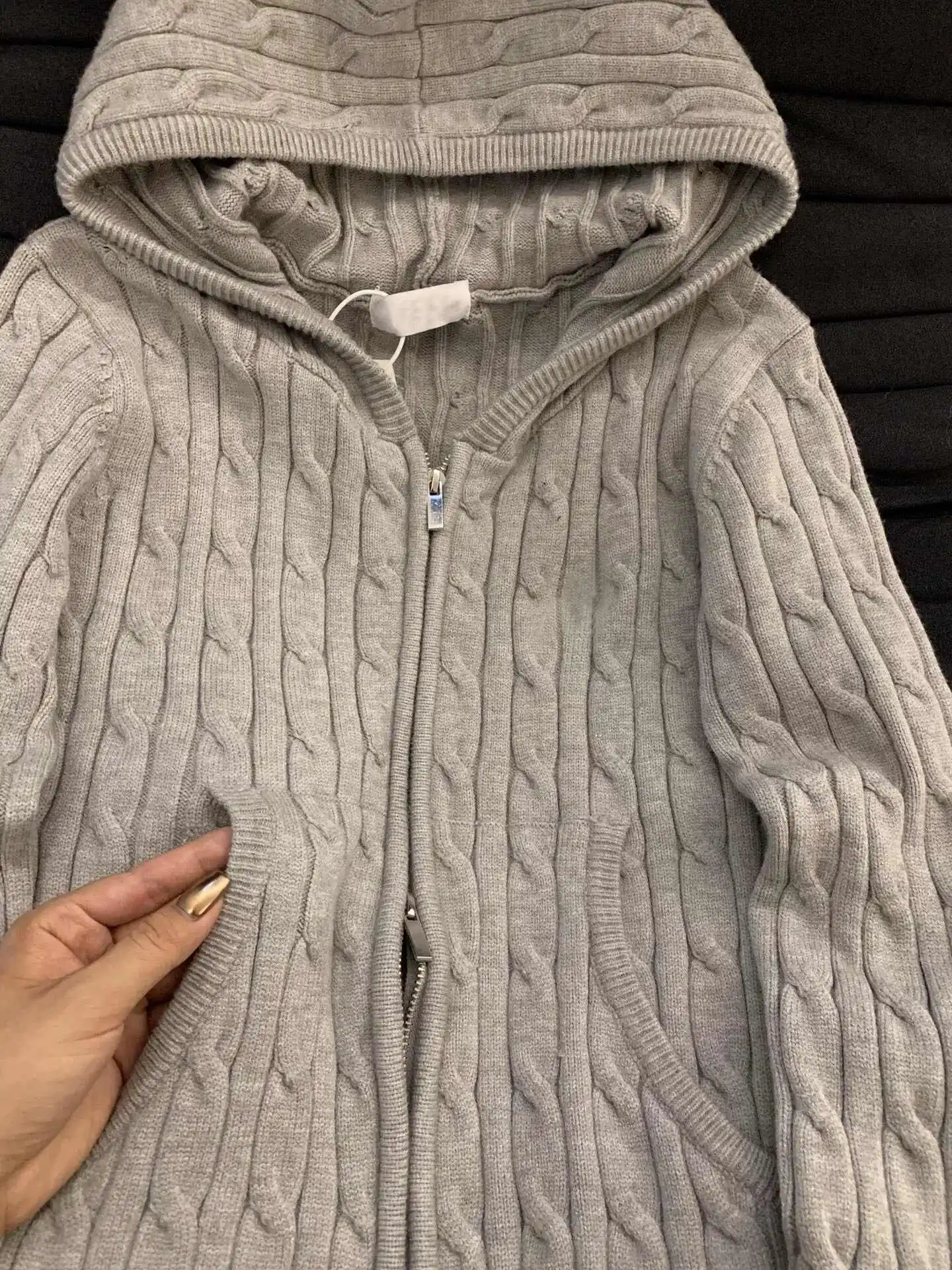 Gray Double Zippers Hooded Sweater Coats Women Solid Color Long Sleeve Cardigans Tops Ladies Spring Autumn Knitshirts