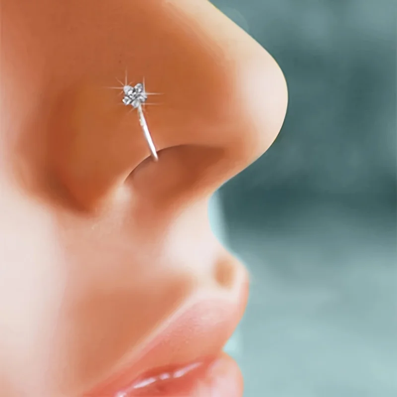 1pc  Fake Piercing Flower Clip Nose Ring Fake Nose Ring Stud Non Piercing Stainless Steel Ear Cuff Body Jewelry