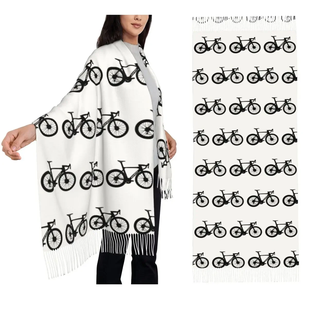 

Гигантский шарф с силуэтом шоссейного велосипеда, шарфы с кисточками для женщин, мягкие теплые шали и накидки, большая осенне-зимняя шаль