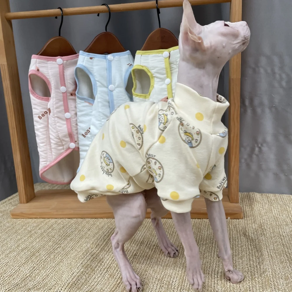 High-neck Cotton Spring Autumn Coat for Cat Soft Undershirt for Sphynx Cat in Winter Sweet Purple Beige Loungewear for Kittens