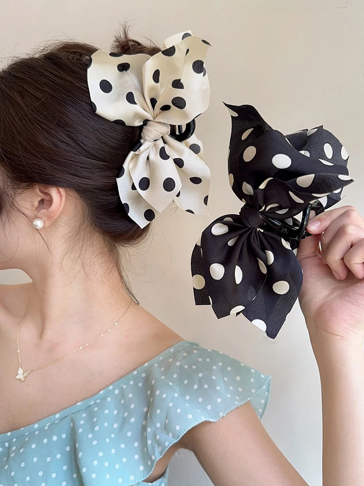 

2PCs Satin Polka Dots Bowknot Hair Claws Fashion Fabric Hair Clip Crab For Girl Gift Hair Accessories Valentine Headwear