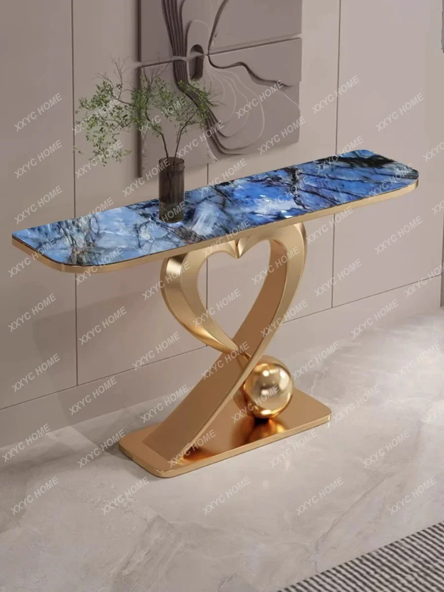 

ZZStainless steel light luxury rock slab entrance table Modern simple entrance cabinet Entry living room