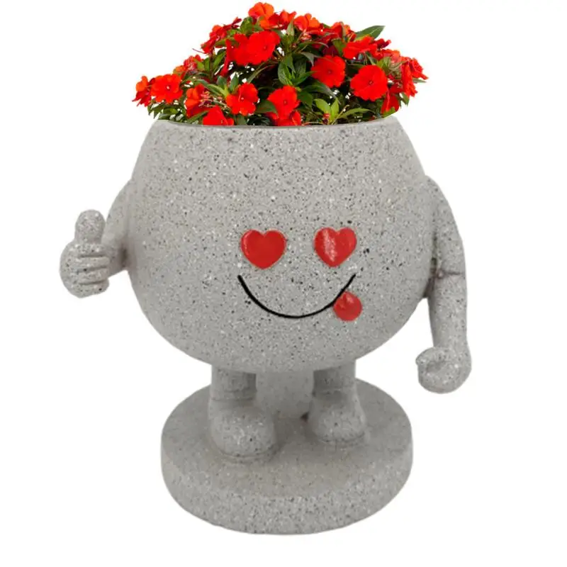 Smile Face Planter Pot Resin Unique Thumb-up Succulent Pot Cute Succulent Pot With Drainage Hole For Succulent Violets