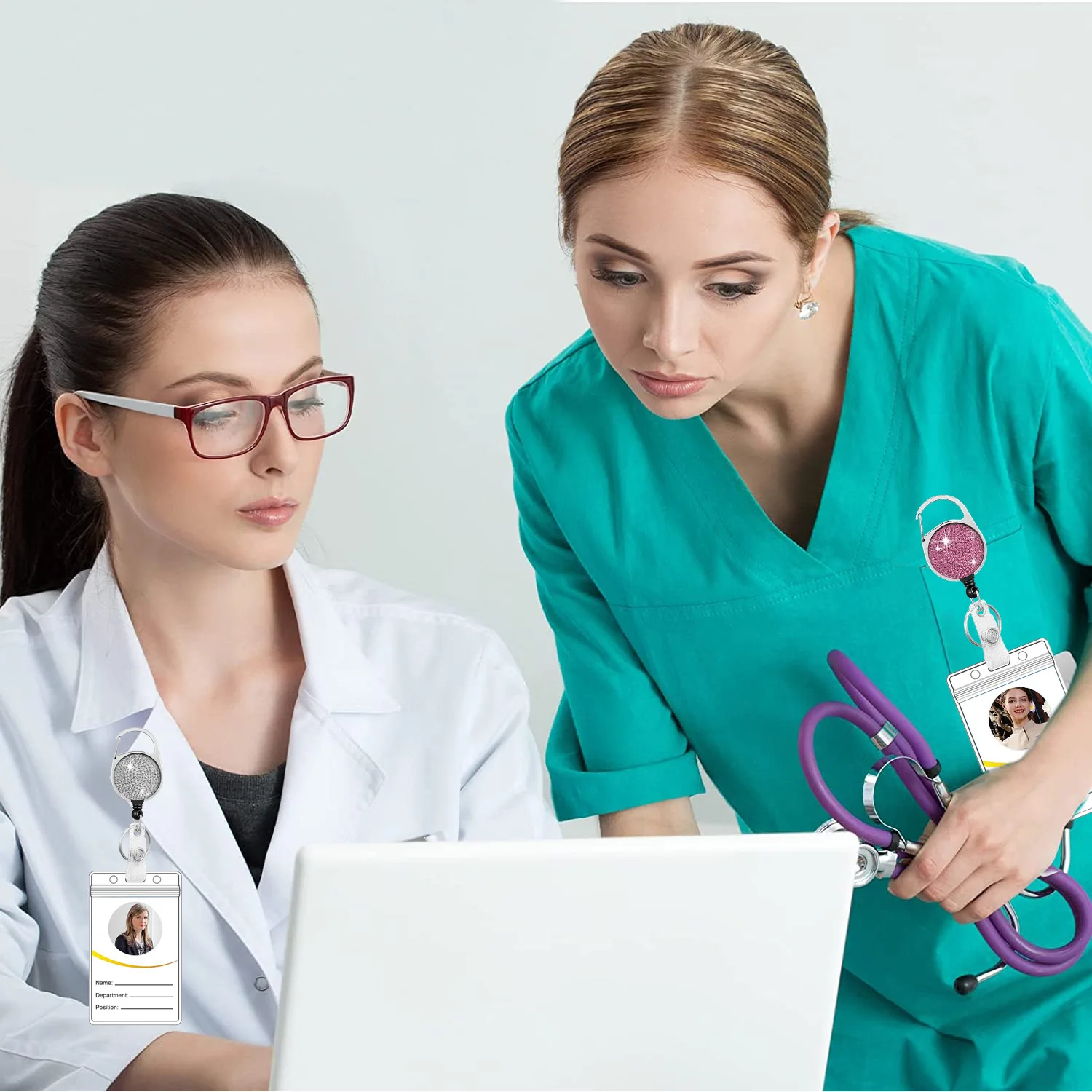 Retractable Rhinestone Badge Reel Clip For Nurses Students Doctors Name Badge Holder Rotatable Card Buckle Office Accessories