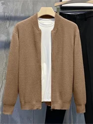 Men's Knitted Zipper Collar Sweater Jacket Pure Color Fashion Urban Style Spring Autumn Wearable Comfortable Long Sleeve Top