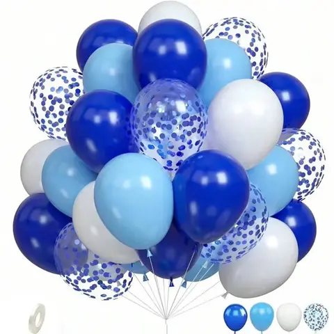 20pcs 12 inch Royal Blue White Balloons Set, Blue Confetti Latex Balloon, Wedding Party Birthday Party Decorations
